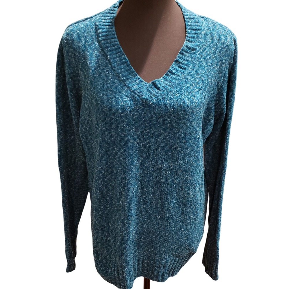 Vintage White Stag Women's Blue‎ Marl V Neck Sweater XL/XG (16-18)
